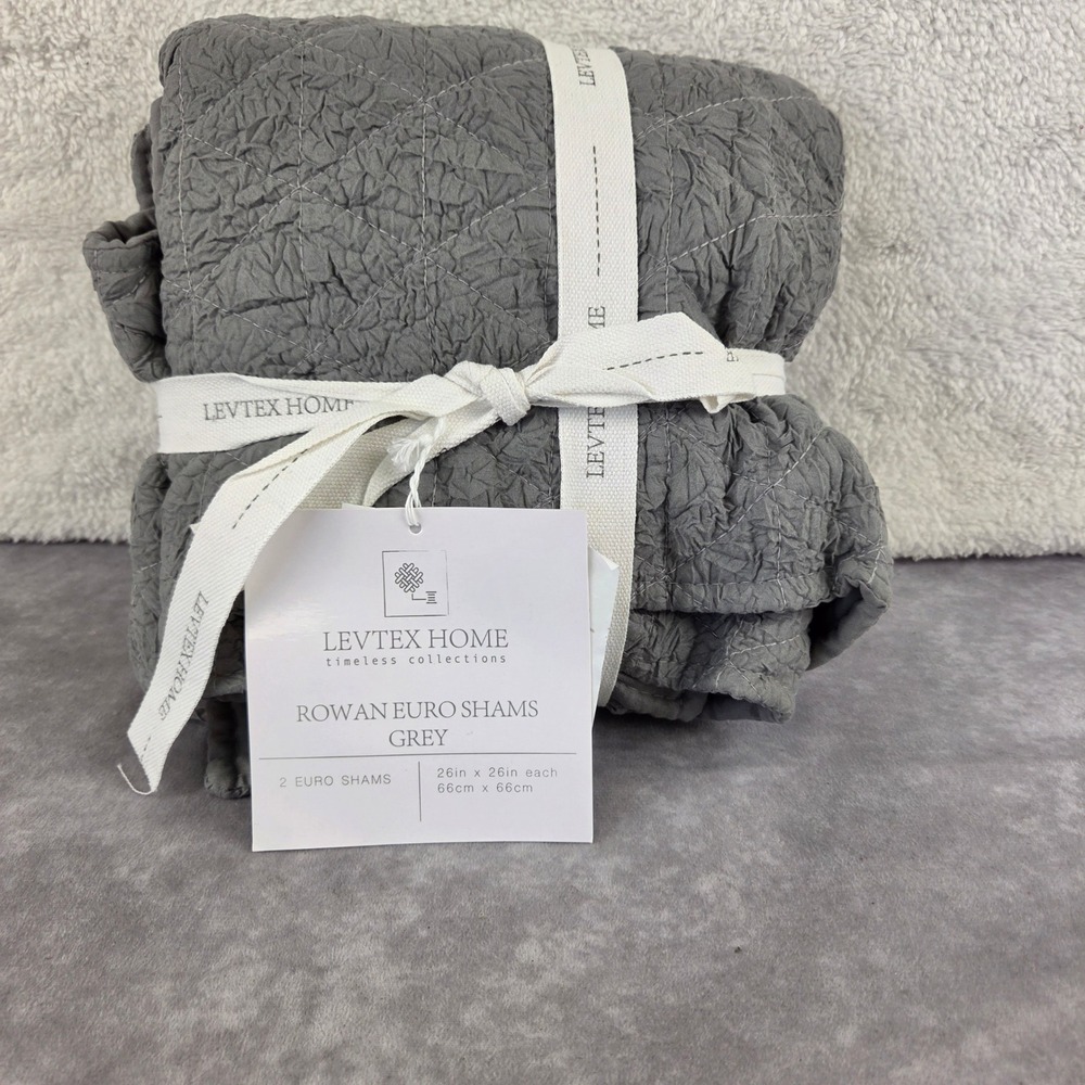 Levtex Home Rowan Euro Shams Grey Set of 2 Quilted Textured 26x26 NEW